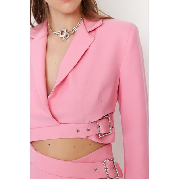 NWT Trendyol Women Crop Lapel collar Woven Jacket - Picture 5 of 9